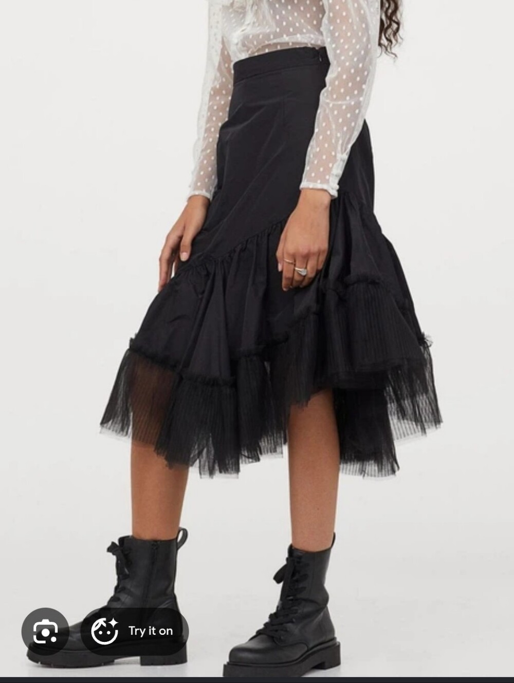 H&M X Sandra Mansour Black High-Low Tiered Midi Skirt